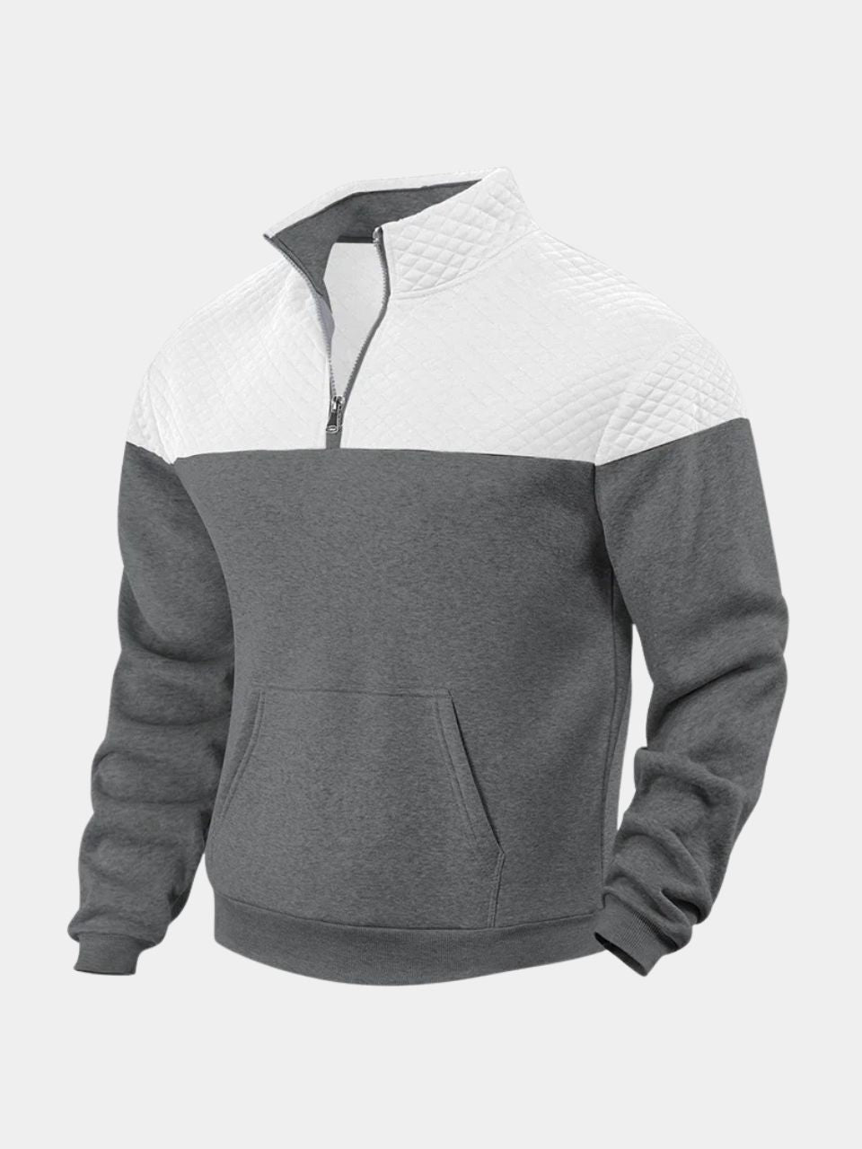 White and dark gray quilted-yoke quarter-zip pullover