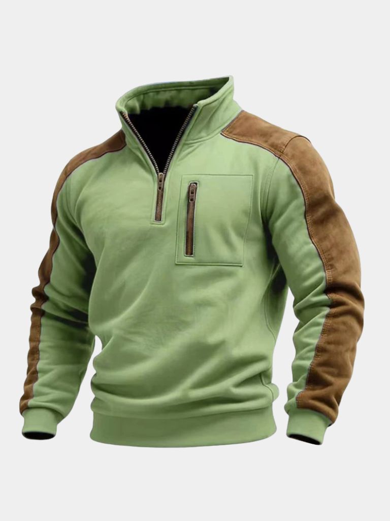 Flat lay of the sage green quarter-zip pullover