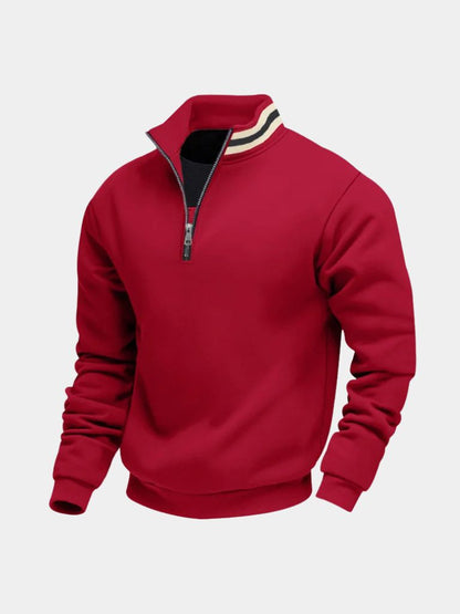 Red quarter-zip pullover, front view