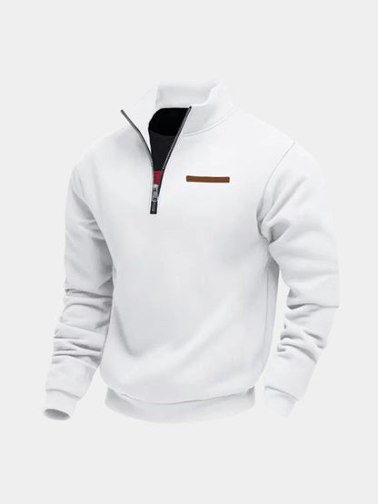 White quarter-zip knit pullover, front view