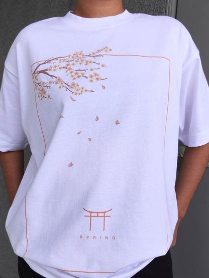 PEACH BLOSSOM 桃の花のフロントプリントTシャツ