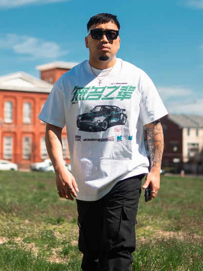 RACE レーシングカーのフロントプリントTシャツ