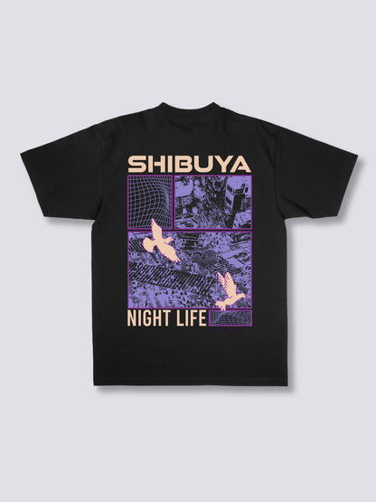 SHIBUYA 渋谷の夜のバックプリントTシャツ