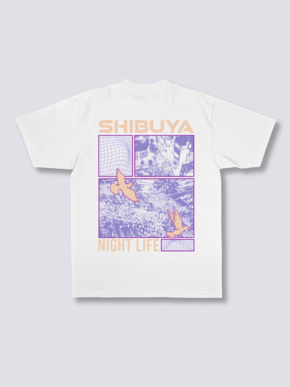 SHIBUYA 渋谷の夜のバックプリントTシャツ