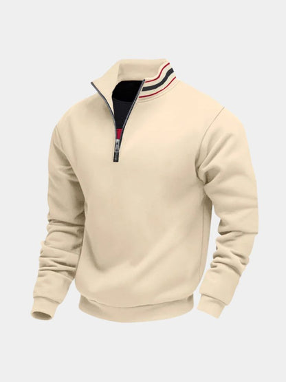 Apricot quarter-zip pullover, front view