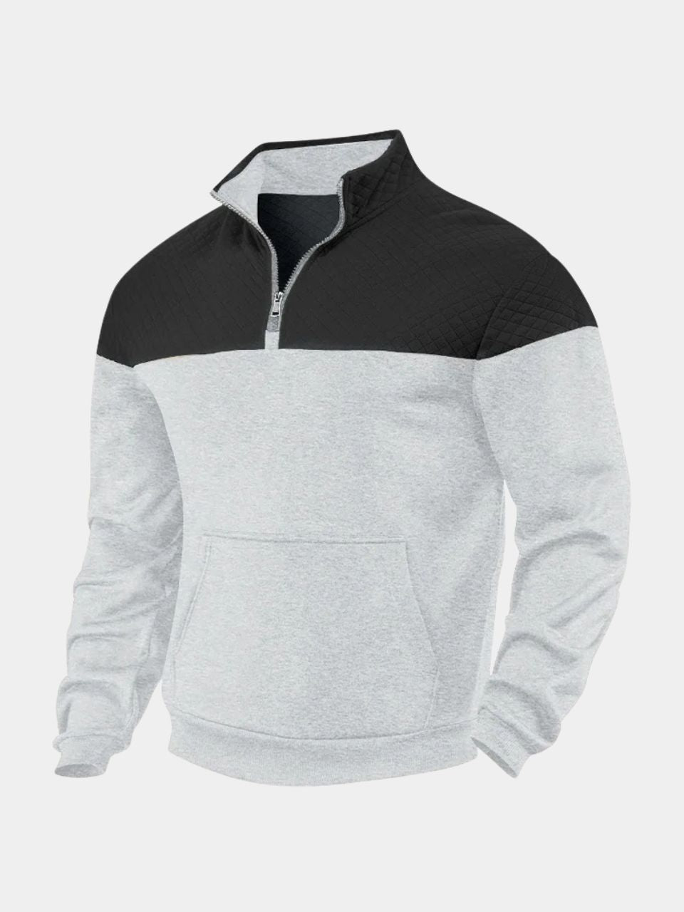 Black and light gray quilted-yoke quarter-zip pullover