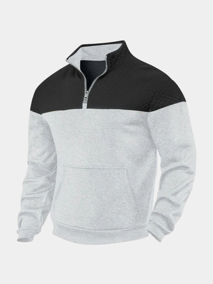 Black and light gray quilted-yoke quarter-zip pullover