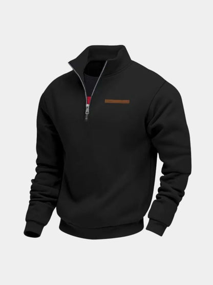 Black quarter-zip knit pullover, front view