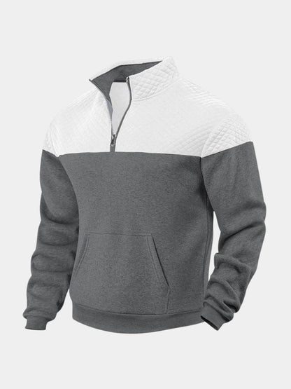 White and dark gray quilted-yoke quarter-zip pullover