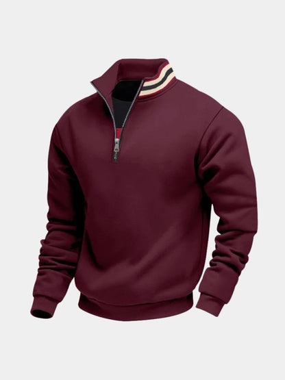 Wine red quarter-zip pullover, front view