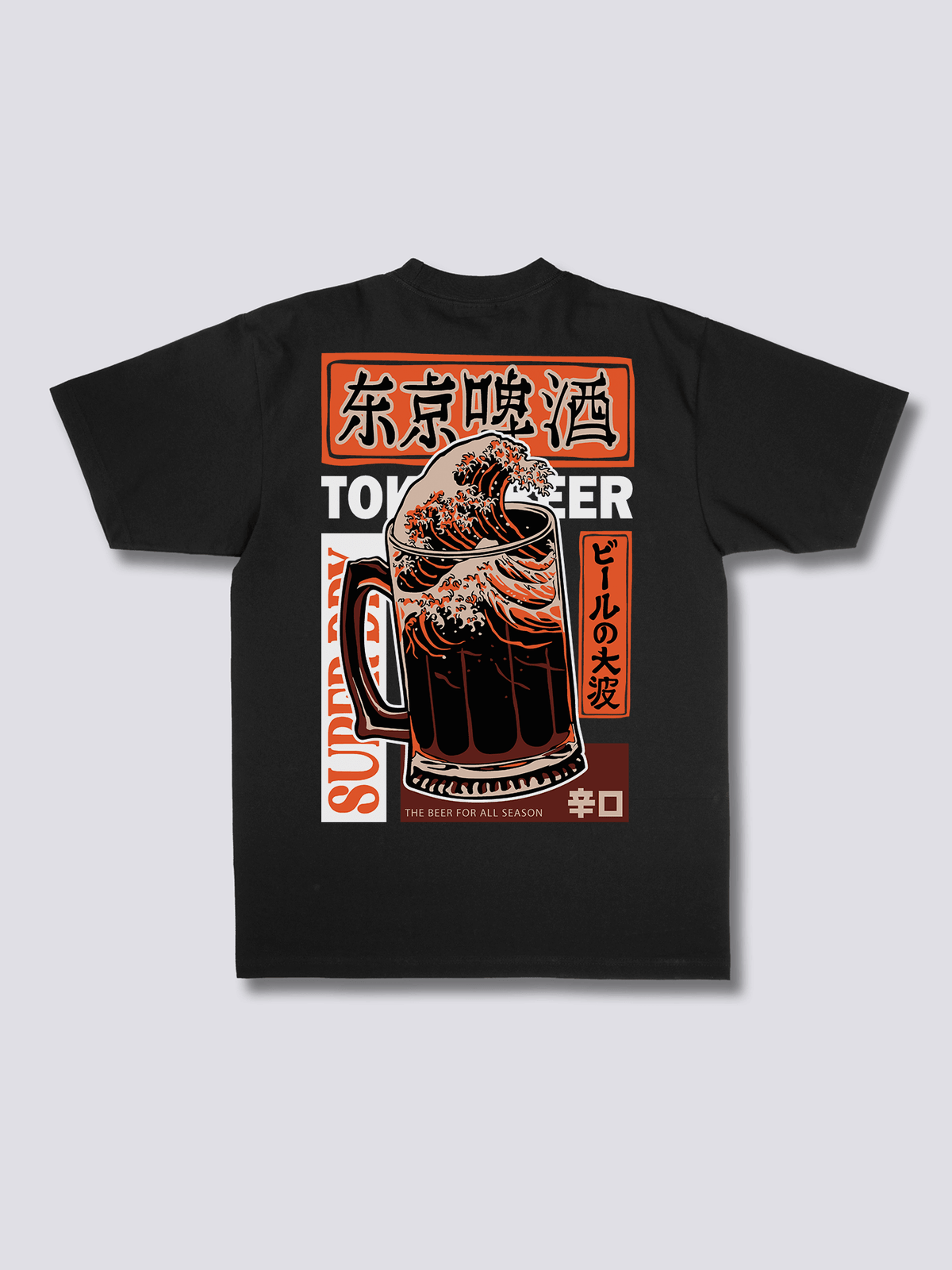 BEER WAVE ビールと波のバックプリントTシャツ