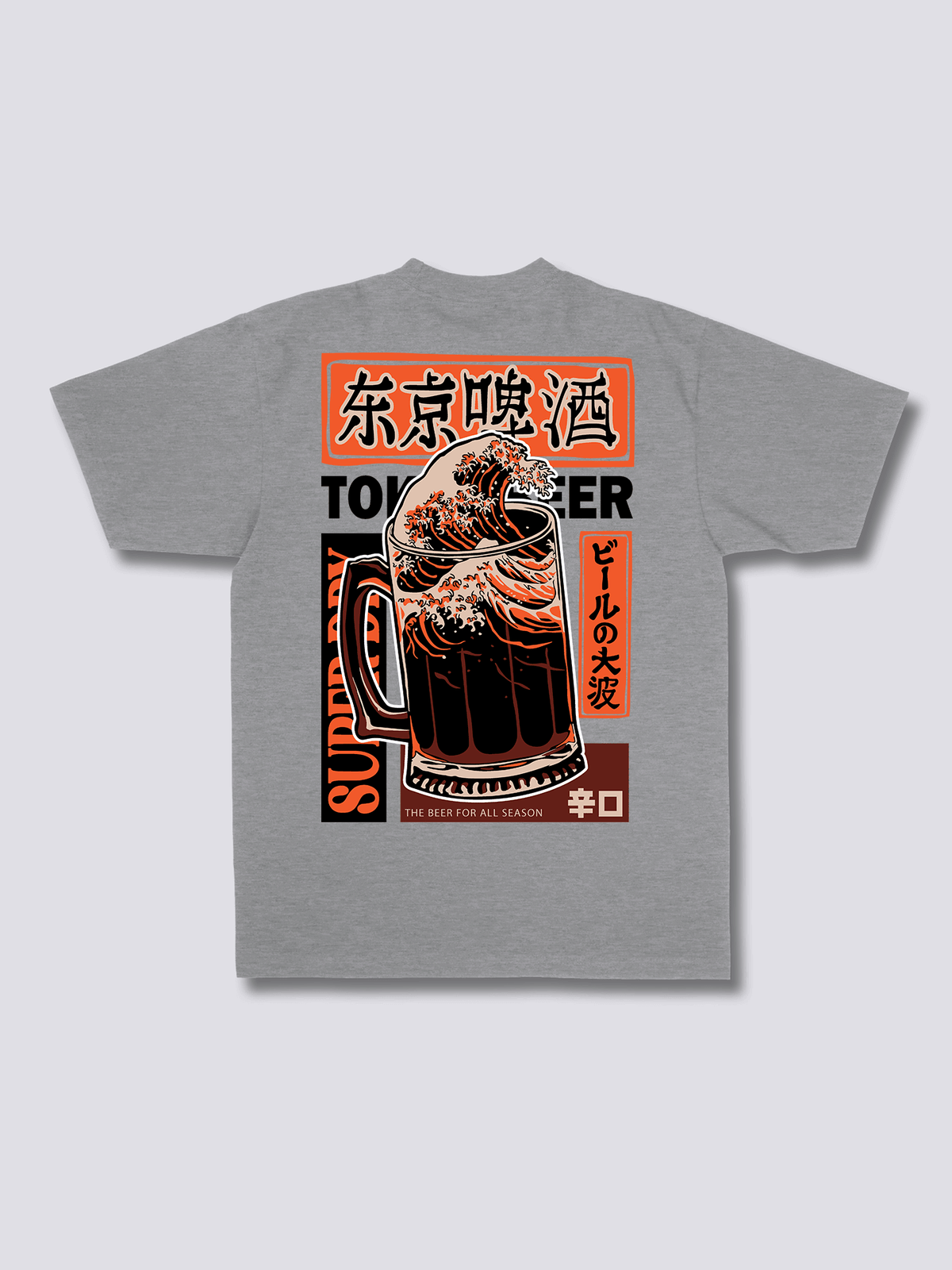 BEER WAVE ビールと波のバックプリントTシャツ