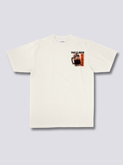 BEER WAVE ビールと波のバックプリントTシャツ