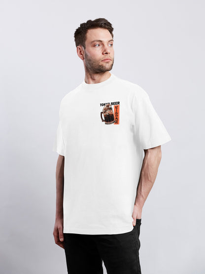 BEER WAVE ビールと波のバックプリントTシャツ