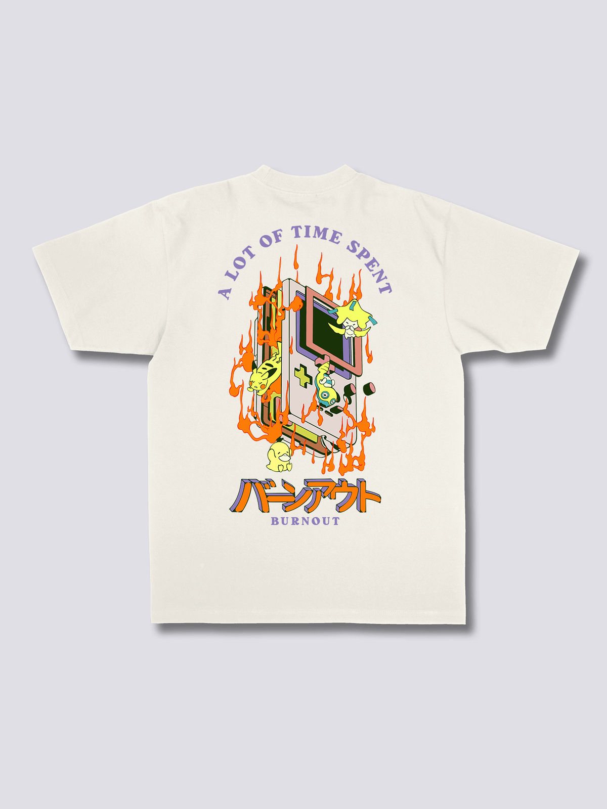 BURNOUT 燃えるゲーム機のバックプリントTシャツ