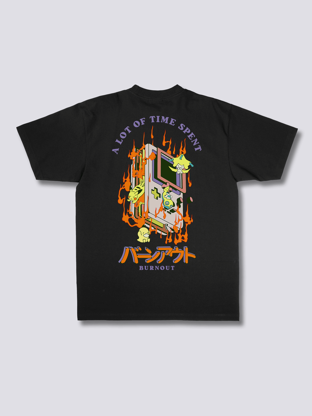 BURNOUT 燃えるゲーム機のバックプリントTシャツ