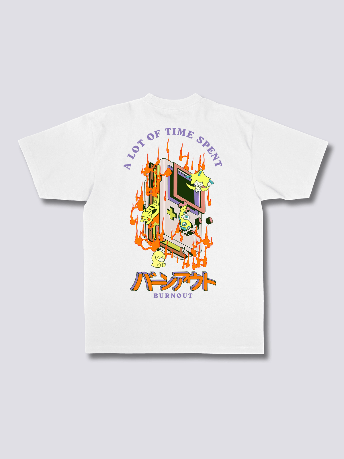 BURNOUT 燃えるゲーム機のバックプリントTシャツ