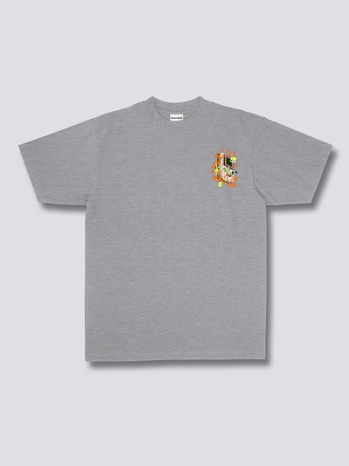 BURNOUT 燃えるゲーム機のバックプリントTシャツ