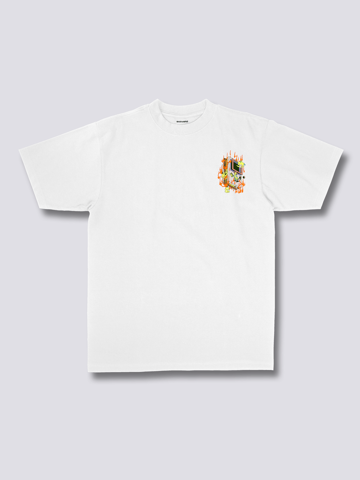 BURNOUT 燃えるゲーム機のバックプリントTシャツ