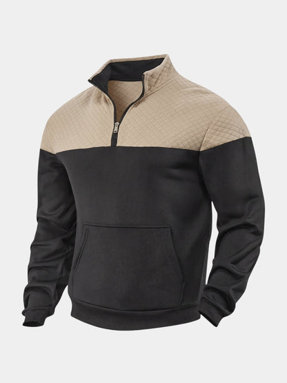 Black and tan quilted-yoke quarter-zip pullover