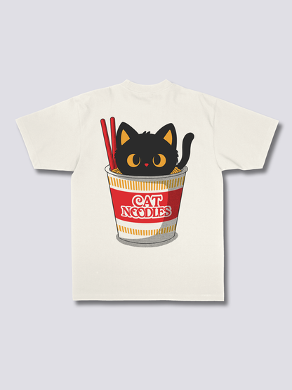 CAT NOODLES 猫とカップ麺のバックプリントTシャツ