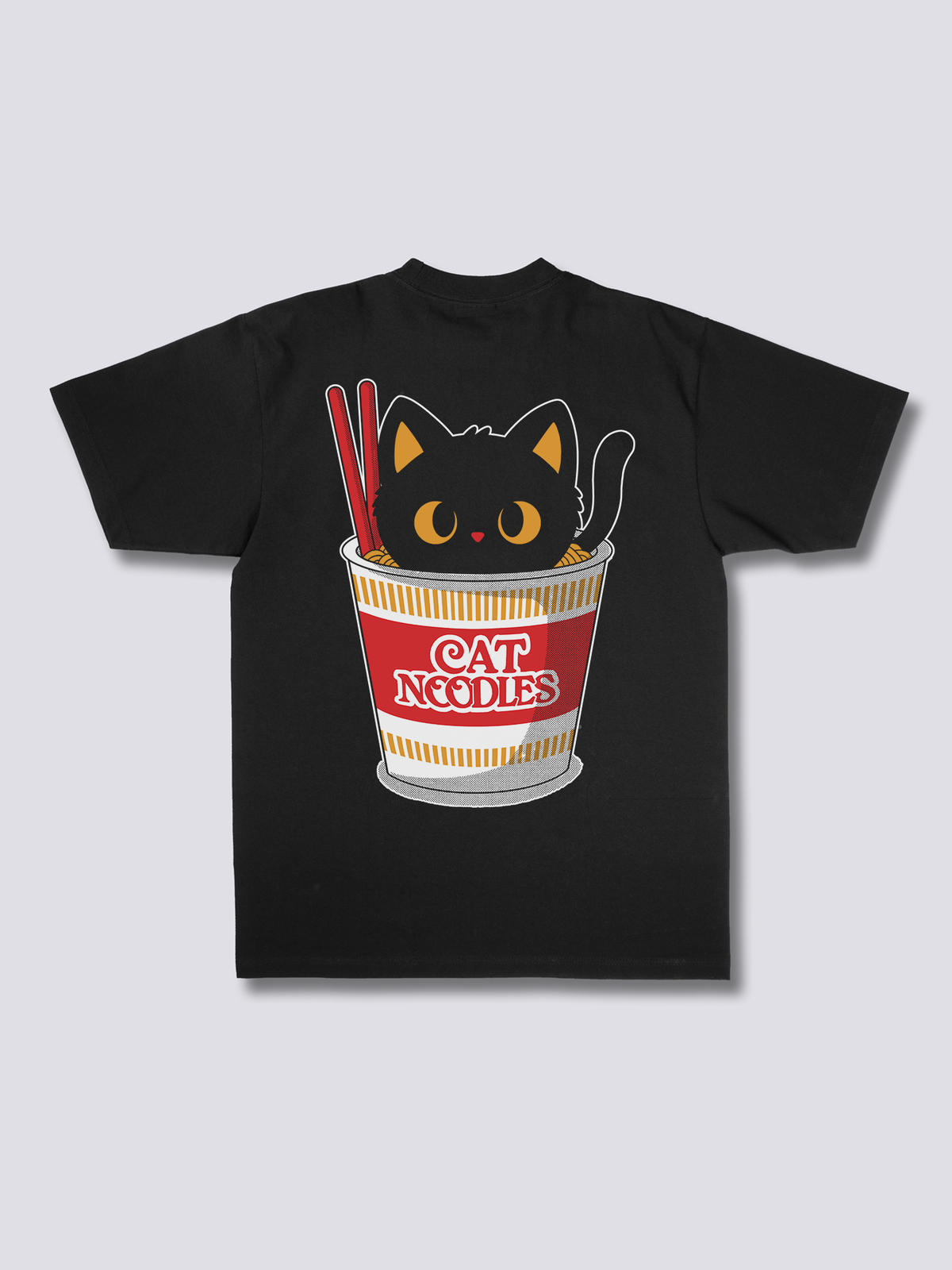 CAT NOODLES 猫とカップ麺のバックプリントTシャツ