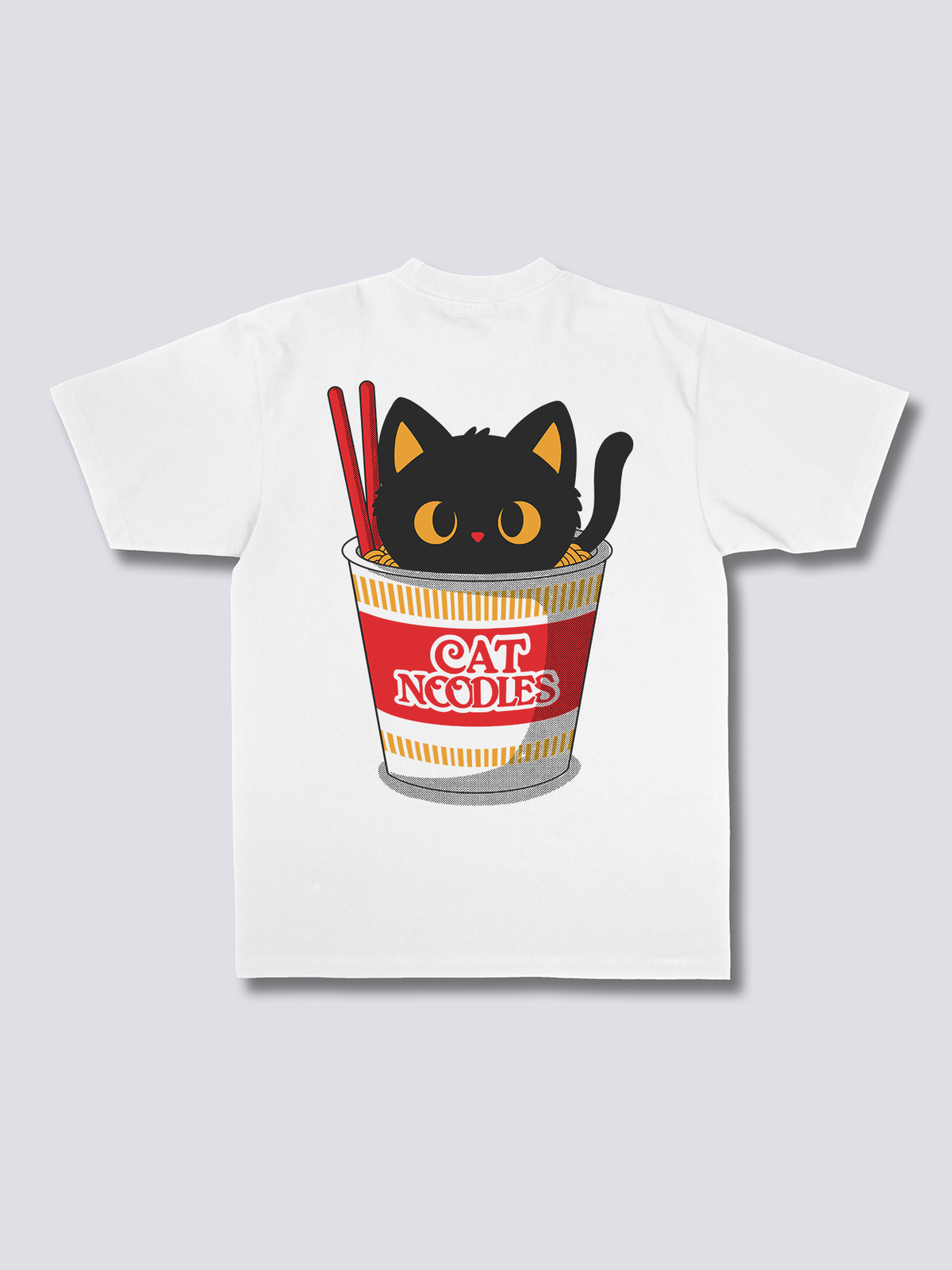 CAT NOODLES 猫とカップ麺のバックプリントTシャツ