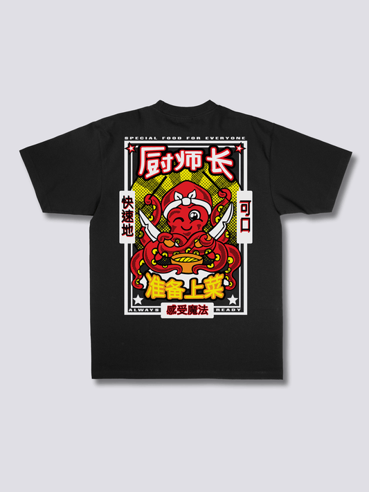 CHEF OCTOPUS タコシェフのバックプリントTシャツ
