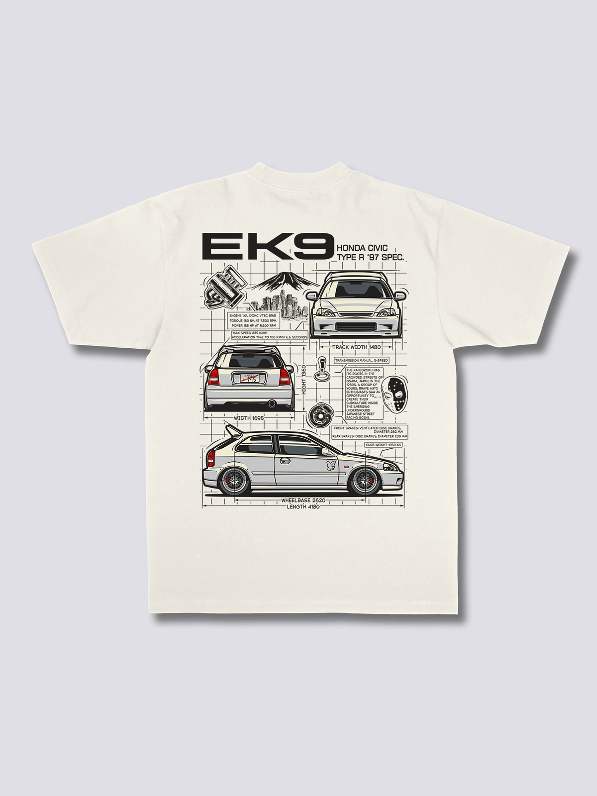 CIVIC PROJECT スポーツカーのバックプリントTシャツ