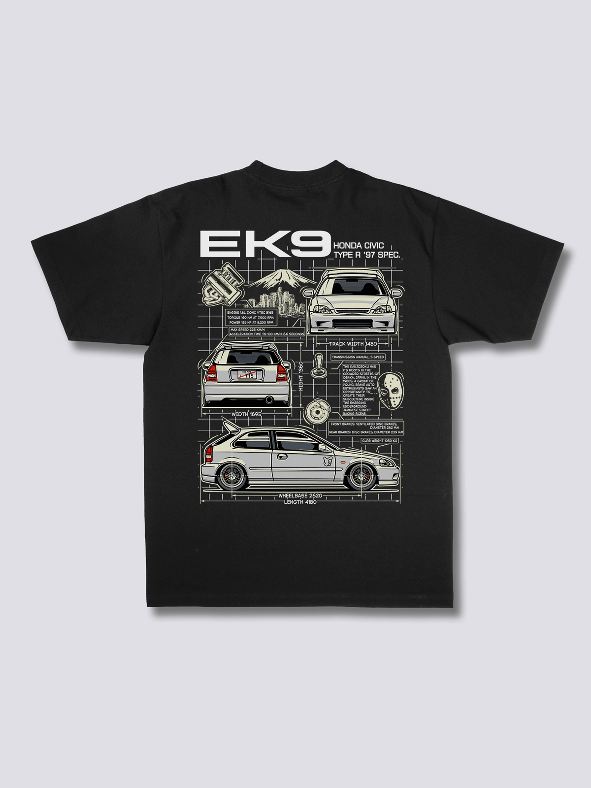 CIVIC PROJECT スポーツカーのバックプリントTシャツ