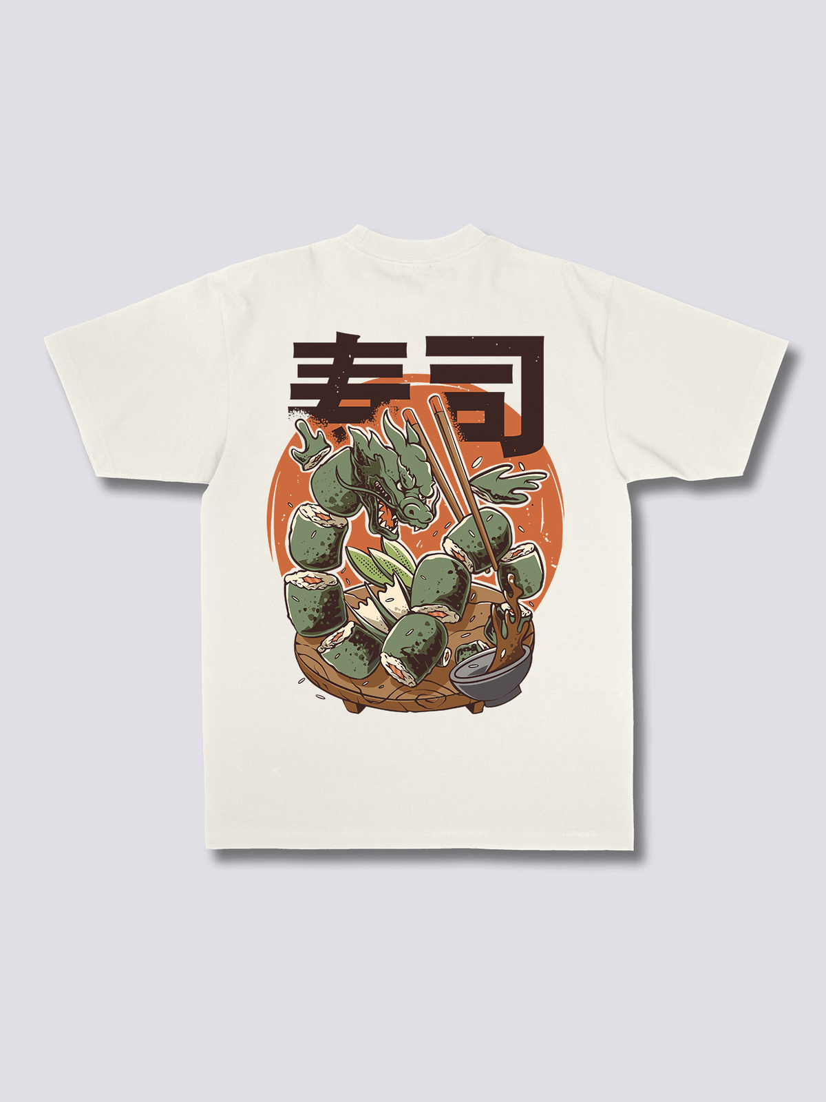 DRAGON ROLL 寿司のバックプリントTシャツ