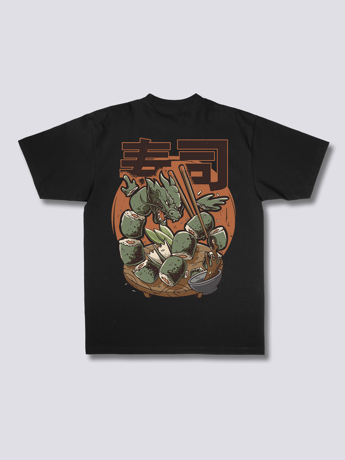 DRAGON ROLL 寿司のバックプリントTシャツ