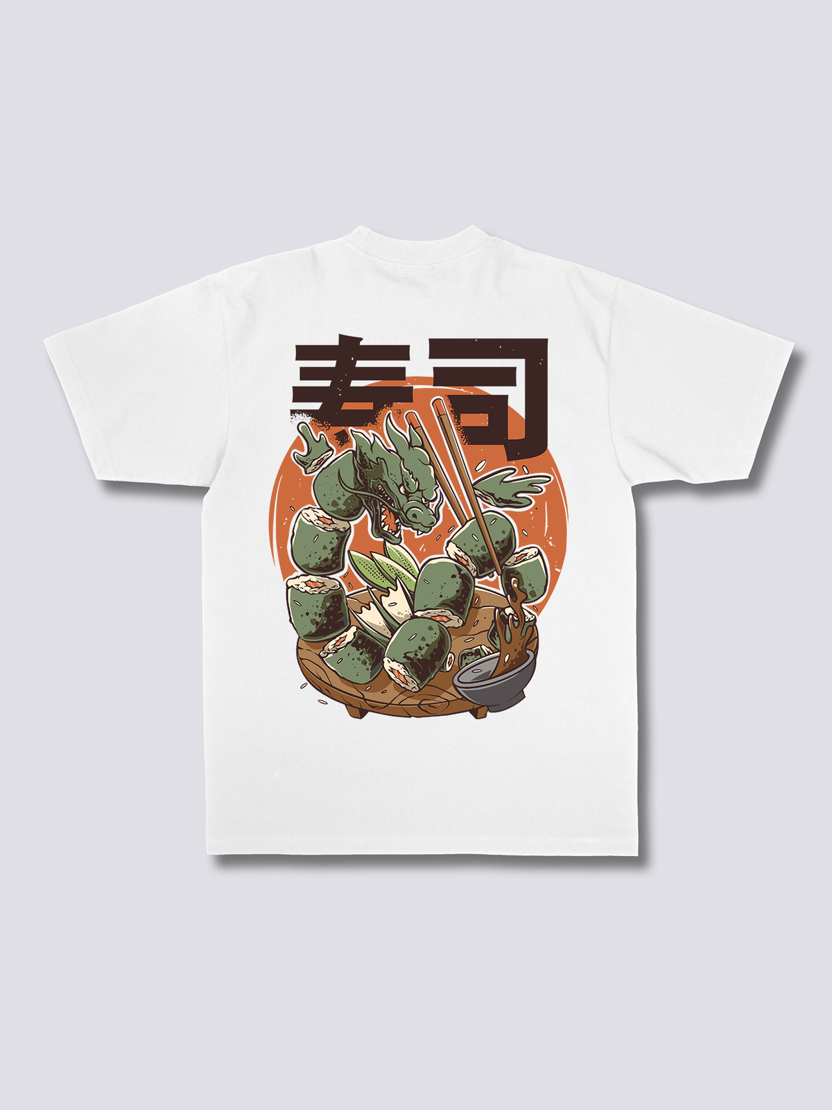 DRAGON ROLL 寿司のバックプリントTシャツ