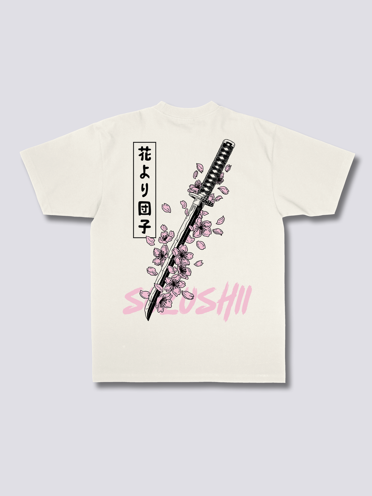 FALLEN KATANA 刀と桜のバックプリントTシャツ