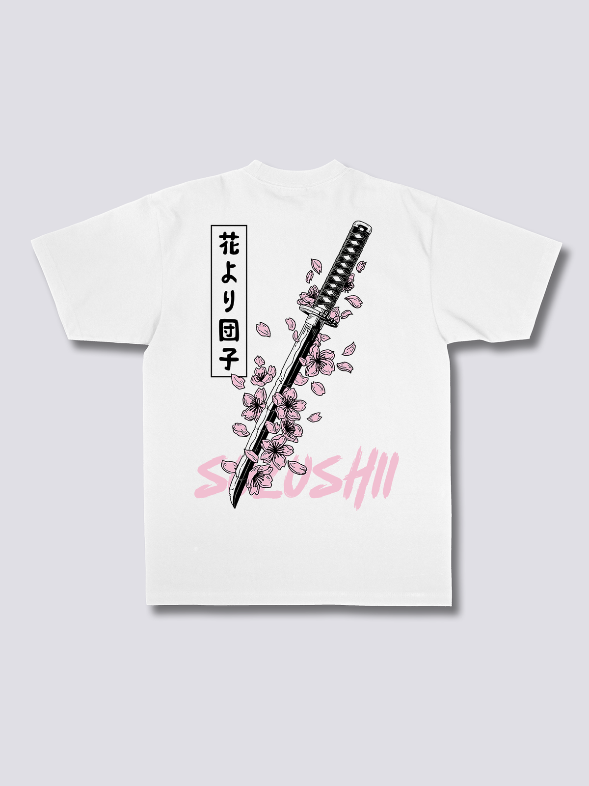 FALLEN KATANA 刀と桜のバックプリントTシャツ