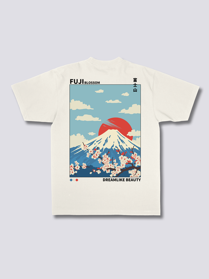 FUJI BLOSSOM 富士山と桜のバックプリントTシャツ