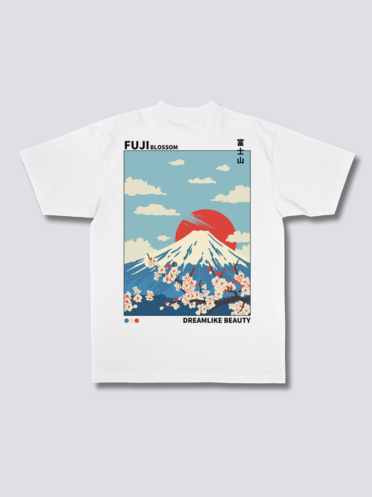 FUJI BLOSSOM 富士山と桜のバックプリントTシャツ