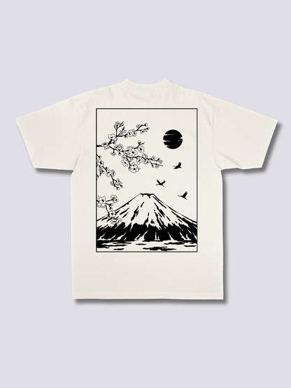 FUJI SILHOUETTE 線画の富士山のバックプリントTシャツ