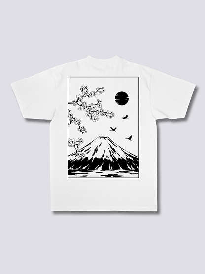 FUJI SILHOUETTE 線画の富士山のバックプリントTシャツ