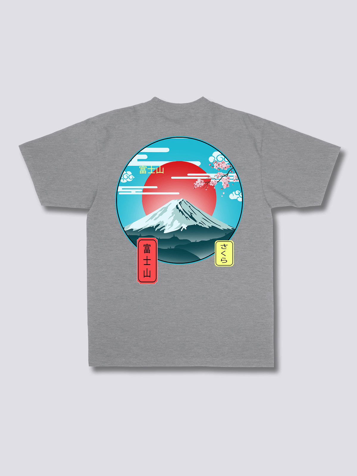 MOUNT FUJI 富士山と赤い太陽のバックプリントTシャツ