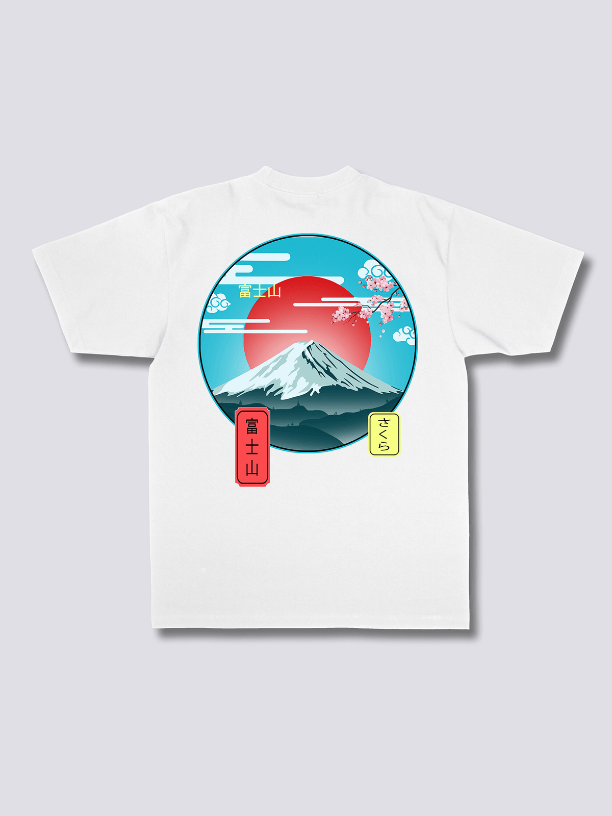 MOUNT FUJI 富士山と赤い太陽のバックプリントTシャツ