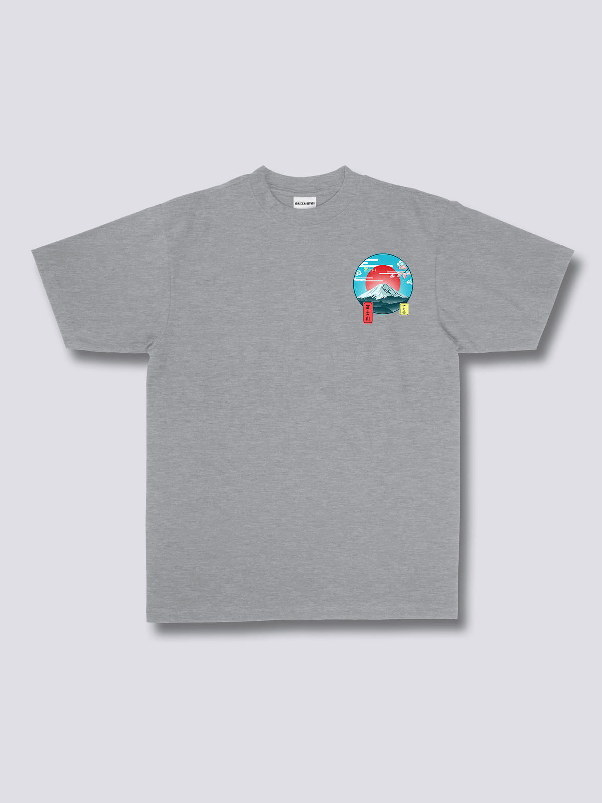 MOUNT FUJI 富士山と赤い太陽のバックプリントTシャツ