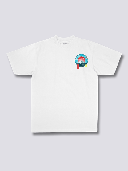 MOUNT FUJI 富士山と赤い太陽のバックプリントTシャツ