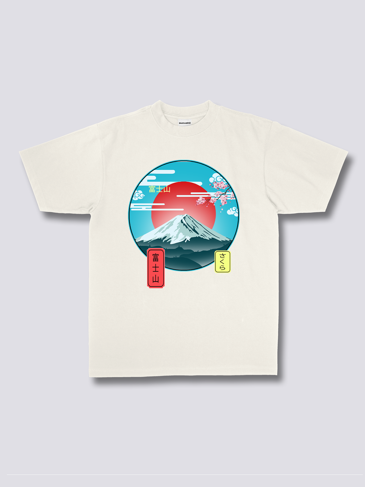 MOUNT FUJI 富士山と赤い太陽のフロントプリントTシャツ