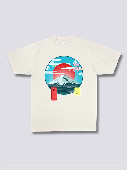 MOUNT FUJI 富士山と赤い太陽のフロントプリントTシャツ