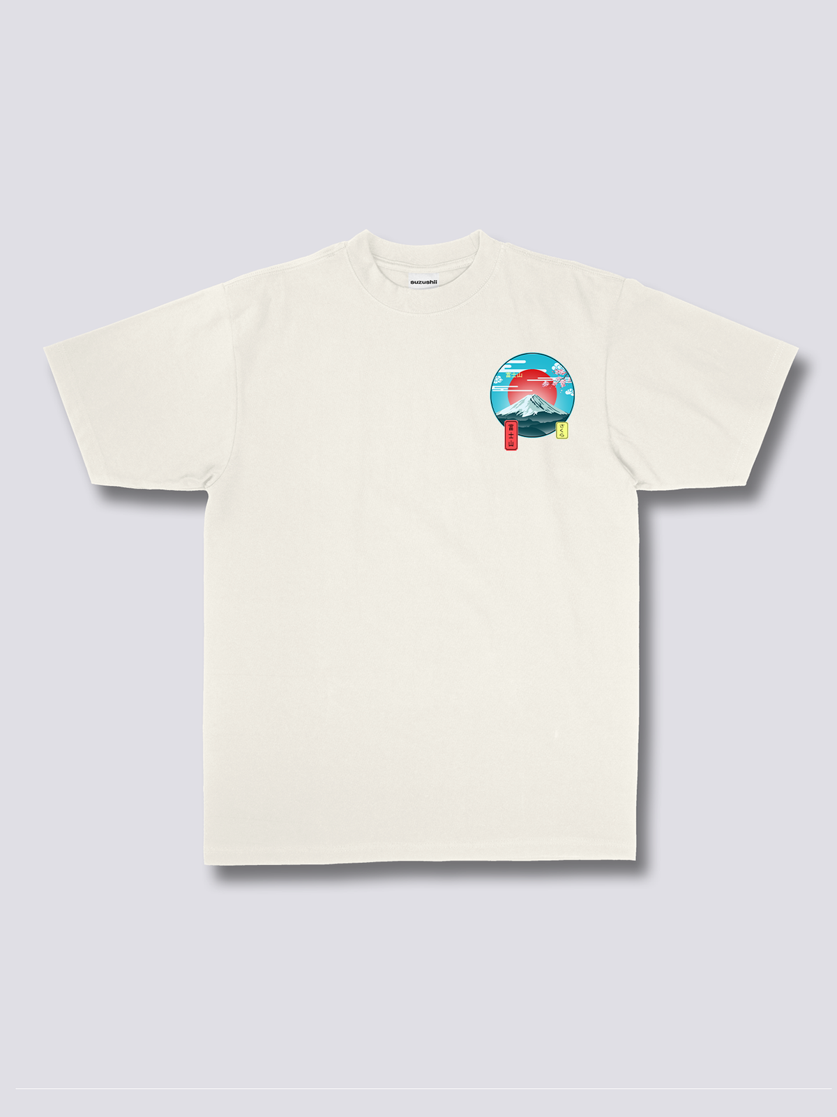 MOUNT FUJI 富士山と赤い太陽のバックプリントTシャツ