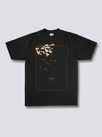 PEACH BLOSSOM 桃の花のフロントプリントTシャツ