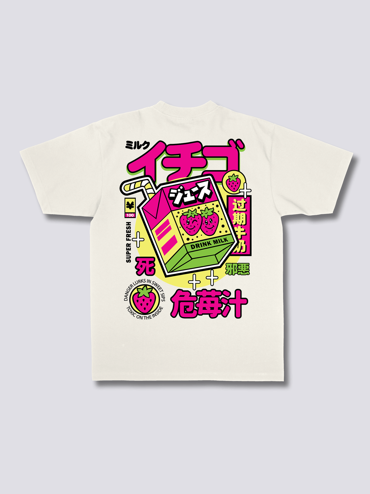 POISON STRAWBERRY いちごジュースのバックプリントTシャツ