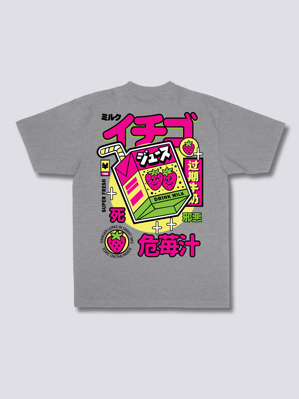 POISON STRAWBERRY いちごジュースのバックプリントTシャツ