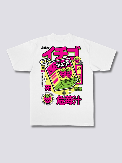POISON STRAWBERRY いちごジュースのバックプリントTシャツ